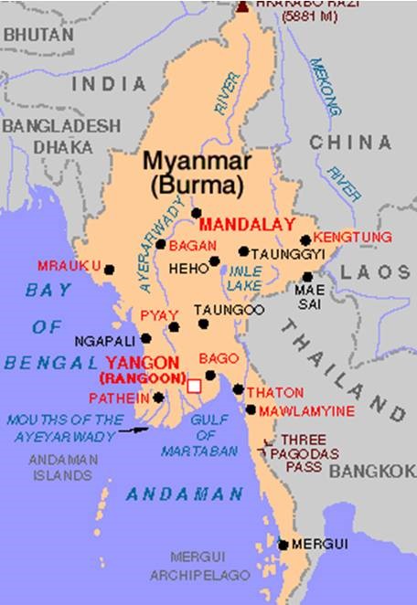 carte touristique de birmanie